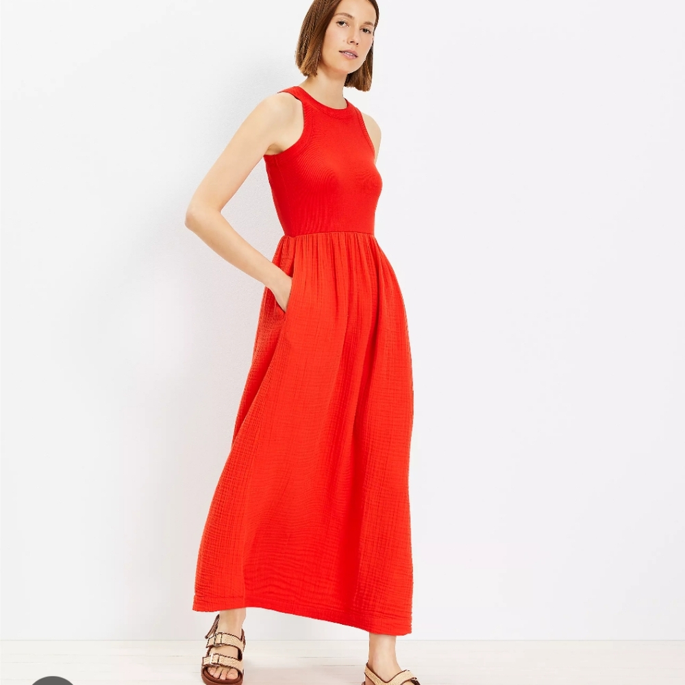 NWOT LOFT Beach Triple Cloth Mixed Media Maxi Pocket Dress